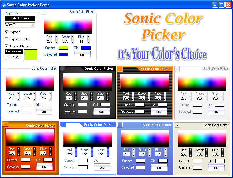 Sonic Color Picker Demo 1 - Built-in Themes